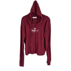 Hollister Waffle Knit Hoodie M Burgundy Y2K Grunge Preppy Neutral Skater Festive